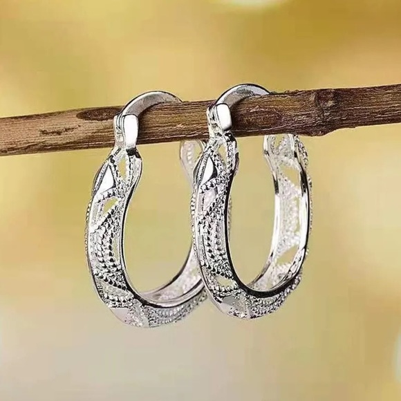 Silver Plated Snake Pattern Earrings - Picture 2 of 6